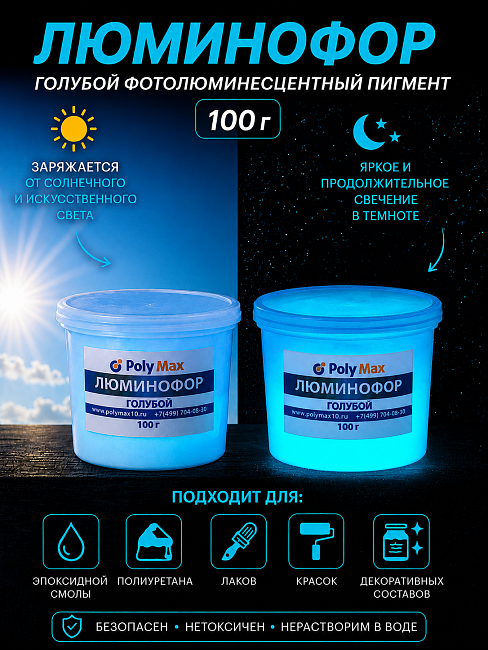 Голубой фотолюминесцентный пигмент 100 гр.